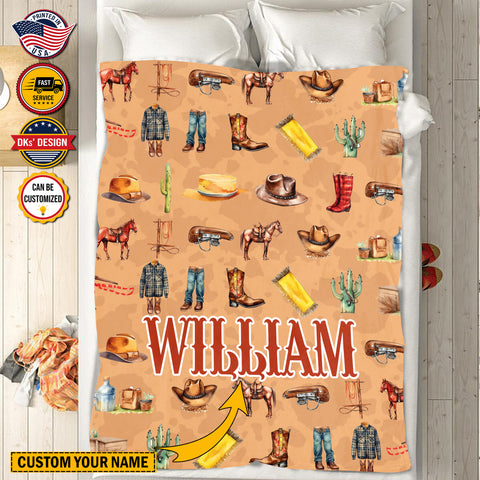 Image of Personalized Cowboy Blanket Custom Name Blanket, Personalized Cowboy Kid Blanket, Christmas Baby Blanket, Birthday Gift, Christmas Gifts