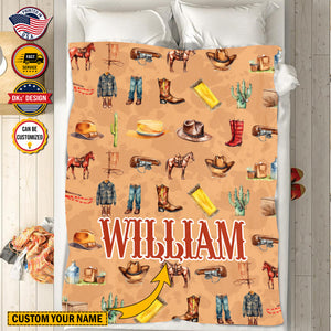Personalized Cowboy Blanket Custom Name Blanket, Personalized Cowboy Kid Blanket, Christmas Baby Blanket, Birthday Gift, Christmas Gifts