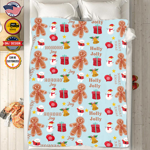 Image of Personalized Christmas Blanket, Custom Christmas Gingerbread Man Blanket, Holly Jolly Christmas Blanket, Baby Shower Gift, Christmas Gifts