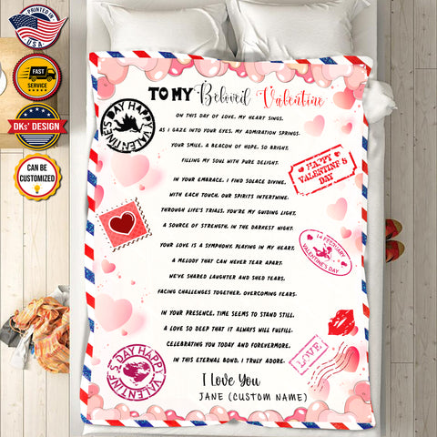 Image of Personalized Name Valentine Blanket, Valentine Love Letters Blanket, Message Blanket, Valentine's Gift