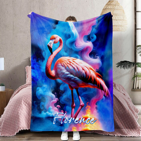 Image of Personalized Name Flamingo Blanket, Psychedelic Smoke Flamingo Blanket, Customized Gifts for Animals Lovers