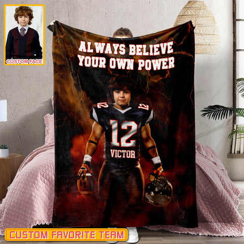Image of Personalized Name & Photo Always Believe Your Own Power American Football Blanket, Sport Blanket, Football Lover Gift