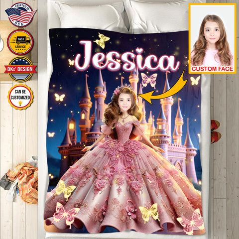 Image of Personalized Fairytale Blanket, Royal Reverie Princess Blanket, Custom Face And Name Blanket, Girl Blanket,Princess Blanket for Girl, Gift For Daughter