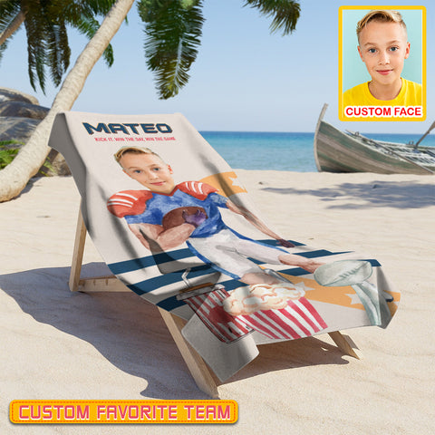 Image of Personalized Name & Photo Kick It Win The Day American Football Beach Towel, Sport Beach Towel, Football Lover Gift