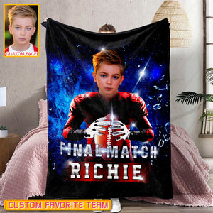Personalized Name & Photo Sports Game American Football Blanket, Sport Blanket, Football Lover Gift