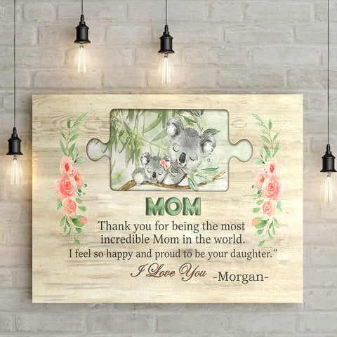 Image of Personalized Mom Canvas, Custom Koala Mom Canvas, Thank You Mom Canvas Wallarts From Daughter, Mother's Day Gifts