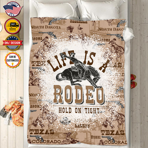 Image of Personalized Cowboy Blanket, Custom Cowboy Blanket, Life Is A Rodeo Hold On Tight Blanket, Christmas Cowboy Blanket, Christmas Gifts