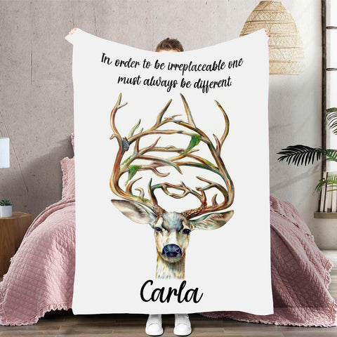 Image of Personalized Name In Order To Be Irreplaceable Deer Blanket, Summer Gifts, Custom Blanket