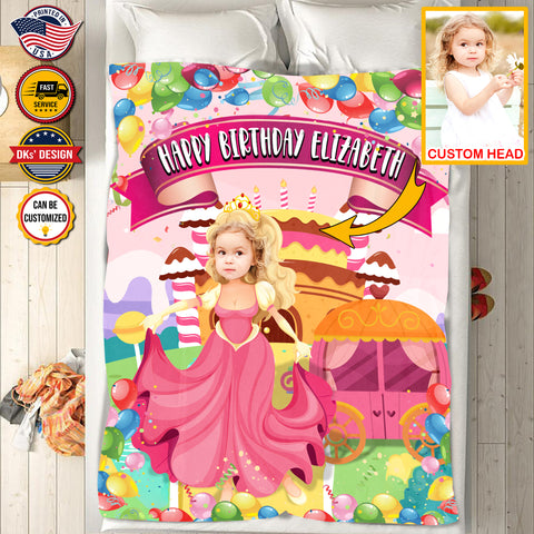 Image of Personalized Birthday Cake Castle Blanket, Custom Face And Name Blanket, Fairy Tale Girl Blanket, Princess Blanket for Girl, Birthday Gift