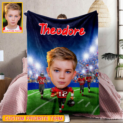 Image of Personalized Name & Photo Kid Big Face American Football Blanket, Sport Blanket, Football Player Blanket, Boy Blanket, Football Lover Gift