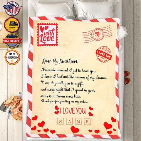 Image of Personalized Valentine Blanket, To My Sweetheart Blanket, Custom Love Letters Blanket, Message Blanket, Valentine's Gift