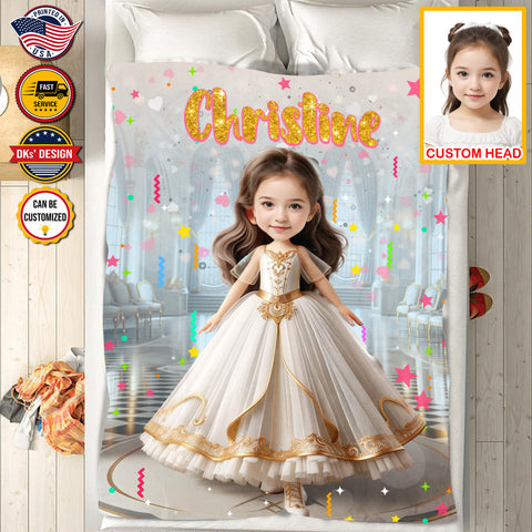 Image of Personalized Fairytale Blanket, Royal Castle Dream Blanket, Custom Face And Name Blanket, Girl Blanket, Princess Blanket for Girl, Gift For Daughter