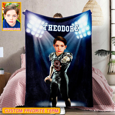 Image of Personalized Name & Photo Under The Spotlight American Football Blanket, Sport Blanket, Football Lover Gift