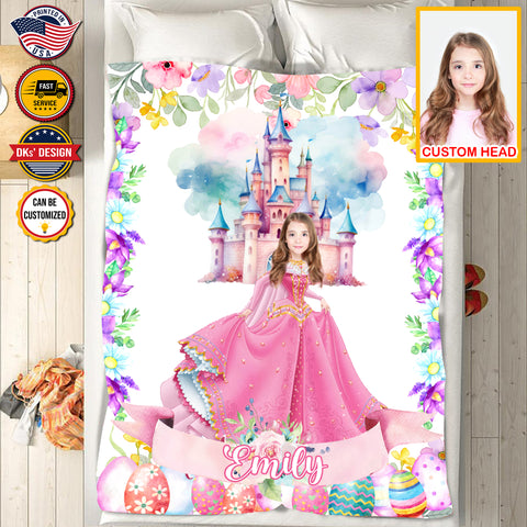Image of Personalized Easter Blanket, Easter Castle Custom Face And Name Blanket, Blanket for Easter, Princess Blanket for Girl for Daughter, Easter Gift