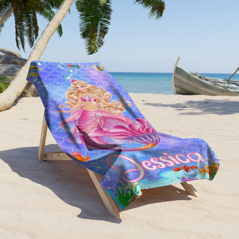 Image of Personalized Name Princess Mermaid Custom Name Beach Towel