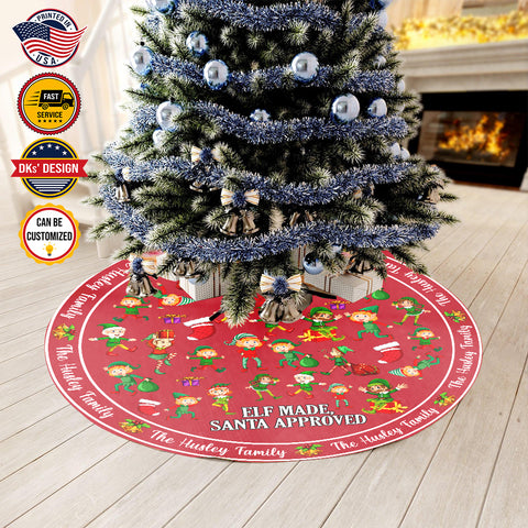 Image of Personalized Name Tree Skirt, Christmas Elf Made Santa Approved Tree Skirt, 44″× 44″ Tree Skirt, Christmas Tree Decorations, Christmas Gifts