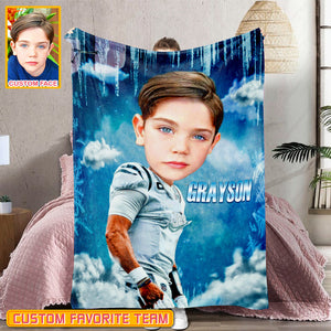Personalized Name & Photo Ice Big Face American Football Blanket, Sport Blanket, Football Lover Gift