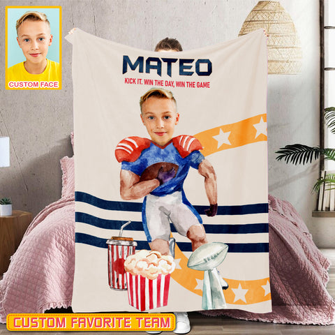 Image of Personalized Name & Photo Kick It Win The Day American Football Blanket, Sport Blanket, Football Lover Gift