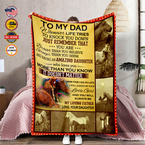 Image of Personalized To My Dad Blanket, Horse Message Blanket, Customized Father's Day Gifts, Blanket Gift for Dad, Gift from Daughter