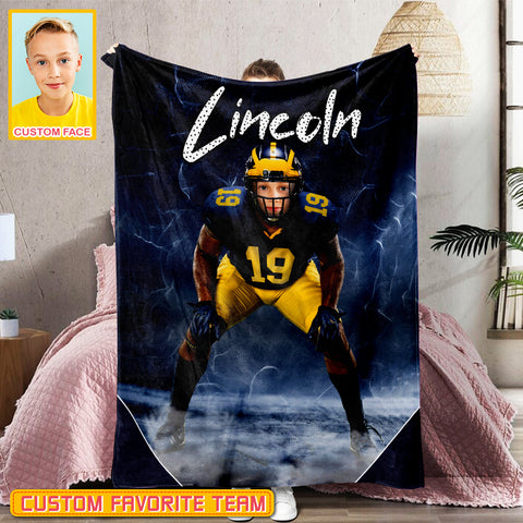 Image of Personalized Name & Photo Dynamic Particle Creative American Football, Sport Blanket, Football Player Blanket, Football Lover Gift