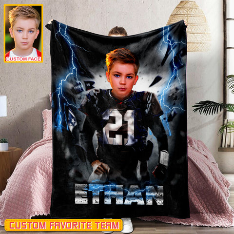 Image of Personalized Name & Photo Break Thunder American Football Blanket, Sport Blanket, Football Lover Gift