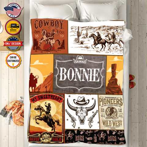 Image of Personalized Cowboy With Custom Name Blanket, Personalized Cowboy Kid Blanket, Christmas Baby Blanket, Birthday Gifts, Christmas Gifts