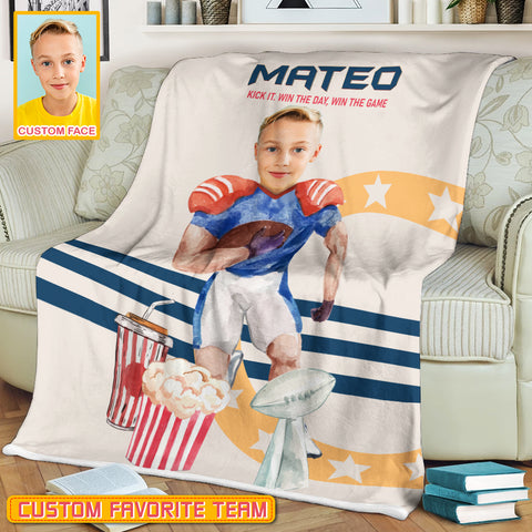 Image of Personalized Name & Photo Kick It Win The Day American Football Blanket, Sport Blanket, Football Lover Gift