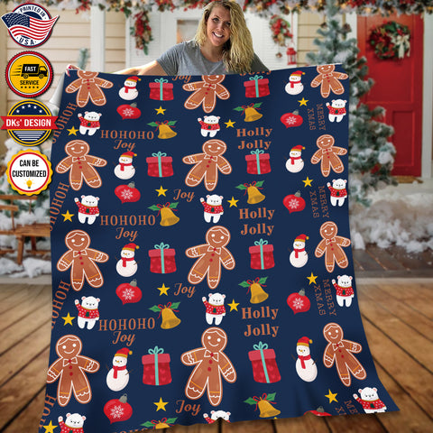 Image of Personalized Christmas Blanket, Custom Christmas Gingerbread Man Blanket, Holly Jolly Christmas Blanket, Baby Shower Gift, Christmas Gifts