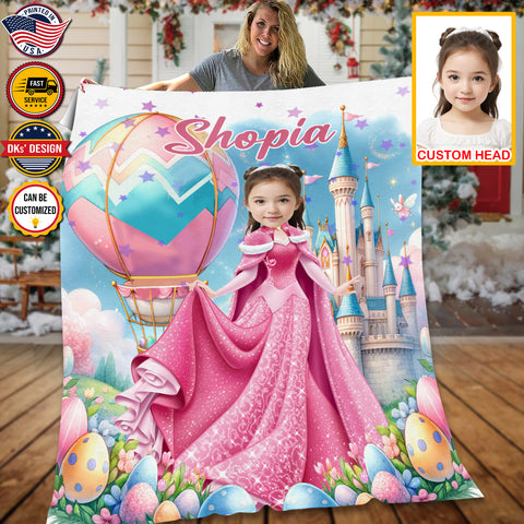 Image of Personalized Easter Blanket, Custom Easter Egg Balloons Blanket, Blanket for Easter Day, Princess Blanket for Girl for Daughter, Holiday Easter Gift