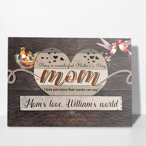 Image of Personalized Name Mom Canvas, Hummingbird Mom From Son Canvas for Mom for Mother, Customized Mother's Day Gifts