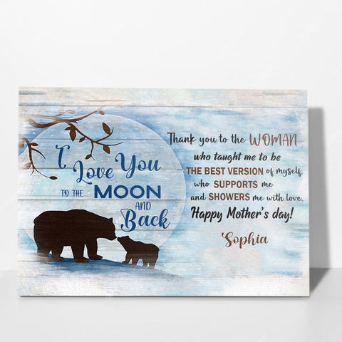 Image of Personalized Name Mom Canvas, Bear Mom And Child Canvas for Mom for Mother, Customized Mother's Day Gifts