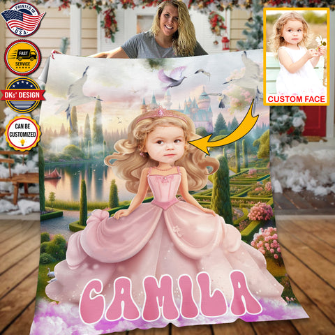 Image of Personalized Fairytale Bliss Custom Face And Custom Name Blanket, Girl Blanket,Princess Blanket for Girl, Gift For Daughter, Baby Shower Gift