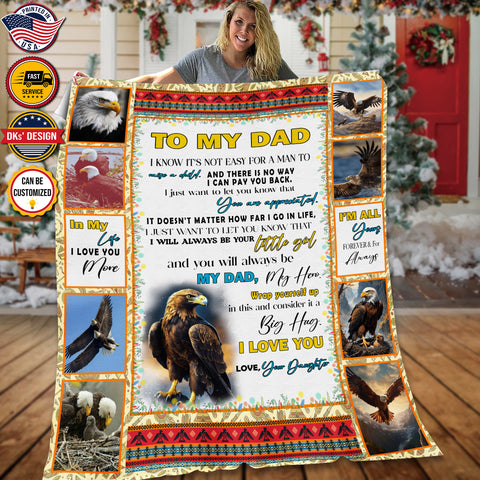 Image of Personalized To My Dad Blanket, Eagle Message Blanket, Customized Father's Day Gifts, Blanket Gift for Dad, Gift from Daughter