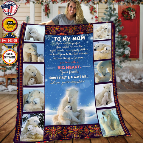 Image of Personalized Mom Blanket, Polar Bear Mom Blanket, Christmas Gift, Birthday Gift, Mother's Day Gifts for Mom for Her