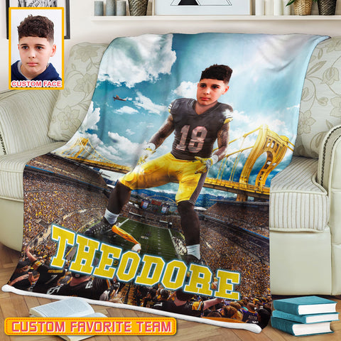 Image of Personalized Name & Photo Big Star American Football Blanket, Sport Blanket, Football Lover Gift