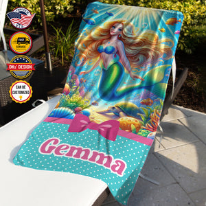 Personalized Name The Little Mermaid Under The Sea Beach Towel