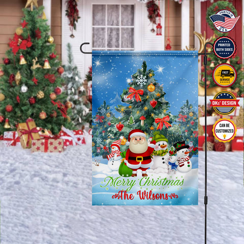 Image of Personalized Christmas Flag, Custom Double Side Santa Snowman Christmas Family Custom Name Garden Flag, House Flag, Christmas Gift