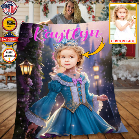 Image of Personalized Princess Custom Face And Custom Name Blanket, Girl Blanket, Princess Blanket for Girl, Gift For Daughter, Baby Shower Gift