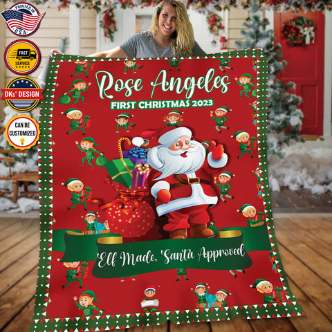 Image of Personalized Elf First Christmas Custom Name Blanket, Baby First Christmas, Christmas Baby 2023 Blanket, Christmas Gifts