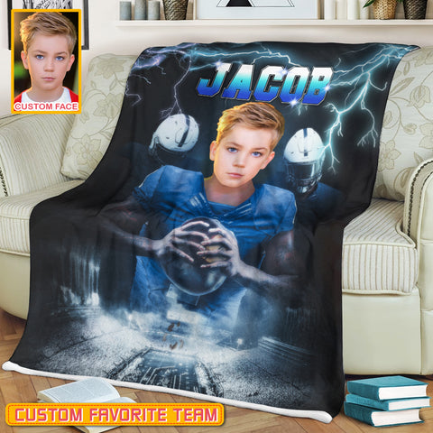 Image of Personalized Name & Photo Super Star American Football Blanket, Sport Blanket, Football Lover Gift