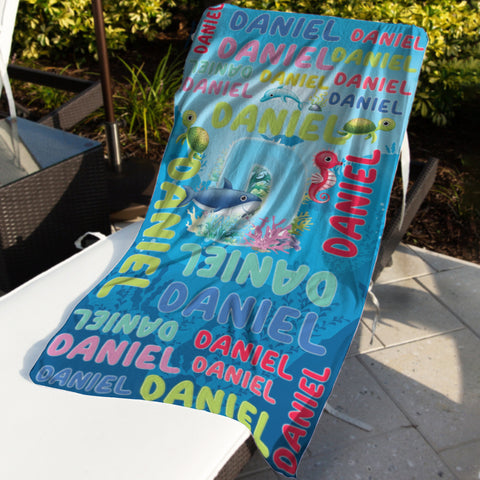 Image of Personalized Name Sea Animals Under The Sea Initial Beach Towel