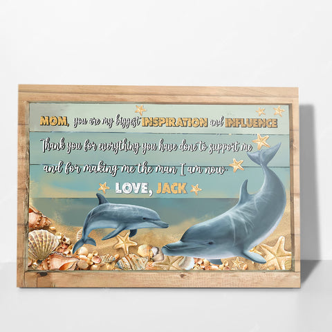 Image of Personalized Name Mom Canvas, Dolphin Mom And Son Canvas for Mom for Mother, Customized Mother's Day Gifts