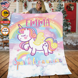 Personalized Sparkle Like A Unicorn Custom Name Blanket, Personalized Kid Blanket, Baby First Christmas, Christmas Baby Blanket, Christmas Gifts