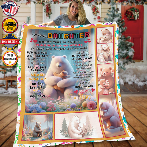 Image of Personalized Daughter Blanket, Family Bear To My Daughter Blanket, Message Blanket, Birthday Gifts, Christmas Gifts for Girl for Daughter