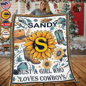 Personalized Cowboy Blanket, Wild West Sunflower Cowboy Custom Name Blanket, Cowgirl Blanket, Personalized Cowboy Blanket, Cowboy Gift