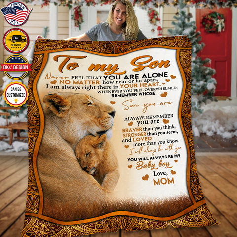 Image of Personalized Lion To My Son Custom Name Blanket, Message Blanket, Lion Blanket For Son, Son Lion Blanket, Boy Blanket, Gift For Son