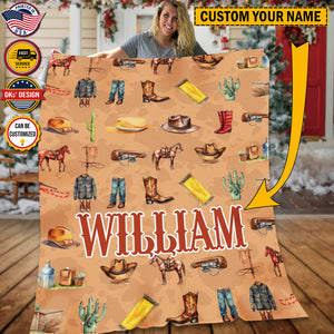 Personalized Cowboy Blanket Custom Name Blanket, Personalized Cowboy Kid Blanket, Christmas Baby Blanket, Birthday Gift, Christmas Gifts