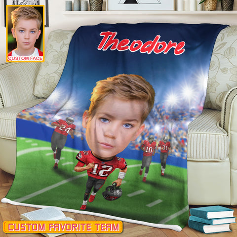 Image of Personalized Name & Photo Kid Big Face American Football Blanket, Sport Blanket, Football Player Blanket, Boy Blanket, Football Lover Gift