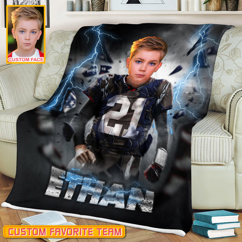 Image of Personalized Name & Photo Break Thunder American Football Blanket, Sport Blanket, Football Lover Gift