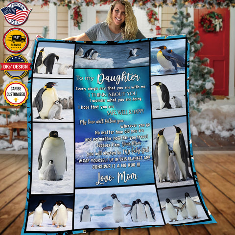 Image of Personalized Penguin To My Daughter Blanket, Message Blanket, Daughter Blanket, Family Penguin Blanket, Blanket for Girl for Daughter